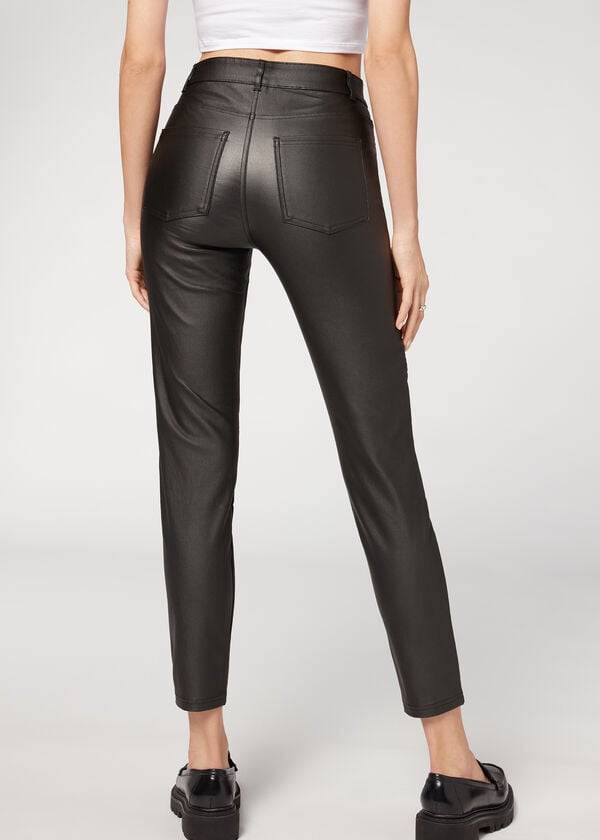 Pantaloni Calzedonia Coated Slab Biciclist Dama Negrii | RO2721UT