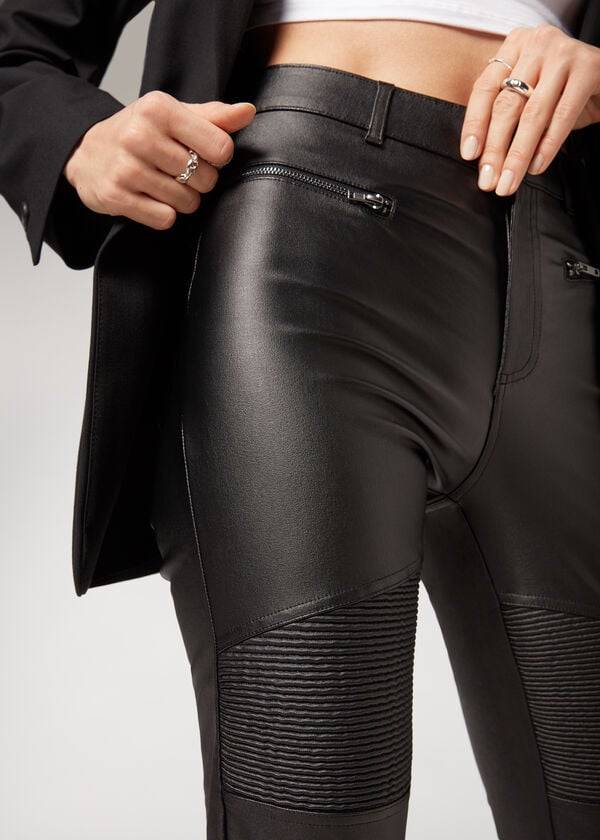 Pantaloni Calzedonia Coated Slab Biciclist Dama Negrii | RO2721UT