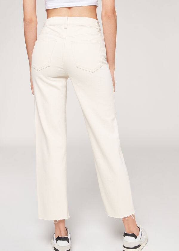 Pantaloni Calzedonia Cropped Drept-Leg Dama Albi | RO2724RW