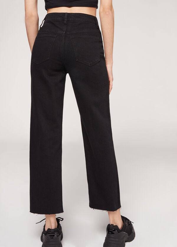 Pantaloni Calzedonia Cropped Drept-Leg Dama Negrii | RO2725EX