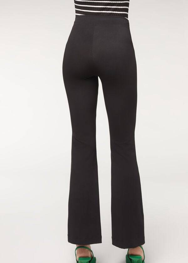 Pantaloni Calzedonia Flared in Supima Ultra Light Bumbac Dama Negrii | RO2731VD