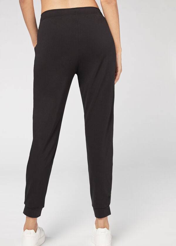 Pantaloni Calzedonia Jogger in Ultra Light Supima Bumbac Dama Negrii | RO2734ZG