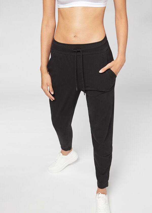 Pantaloni Calzedonia Jogger in Ultra Light Supima Bumbac Dama Negrii | RO2734ZG