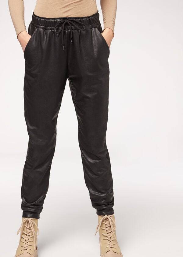 Pantaloni Calzedonia Piele Effect Thermal Dama Negrii | RO2735LH