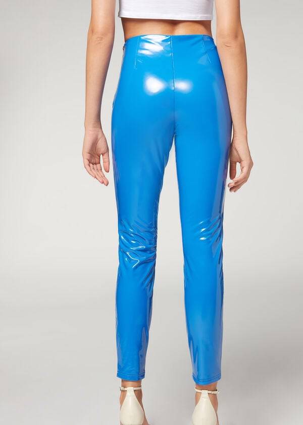 Pantaloni Calzedonia Slab in Thermal Vinyl Dama Albastri | RO2738HK