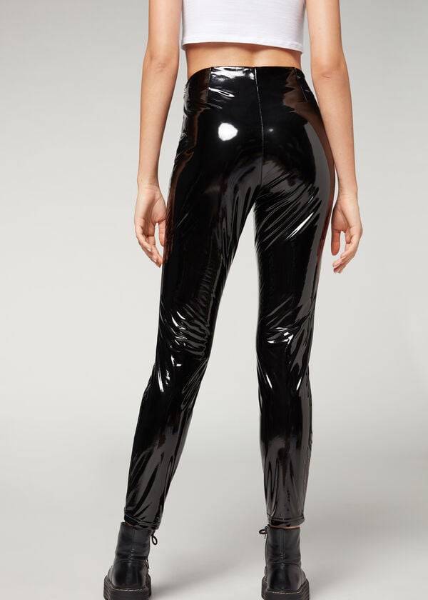 Pantaloni Calzedonia Slab in Thermal Vinyl Dama Negrii | RO2740FM