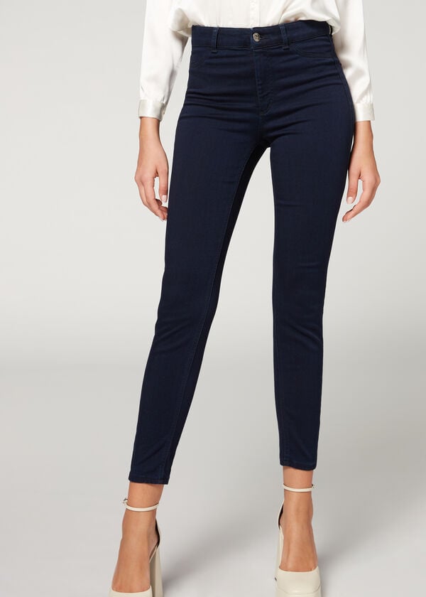 Pantaloni Calzedonia Soft Touch Thermal Slab Dama Bleumarin | RO2741DN