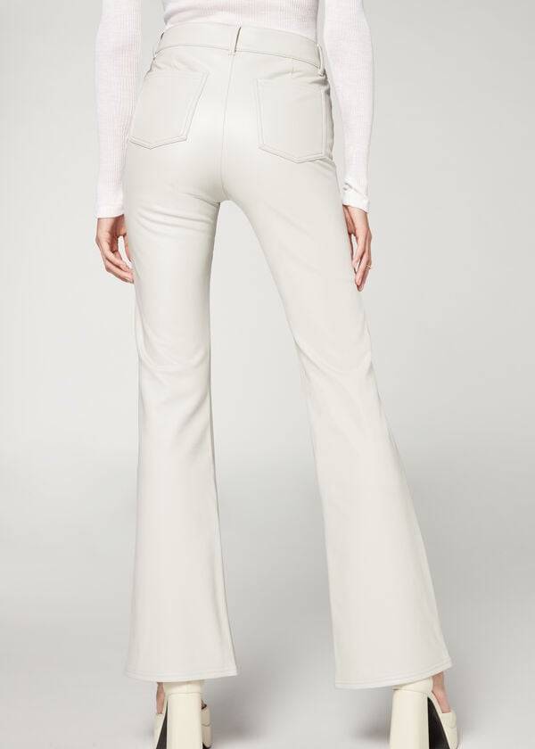 Pantaloni Calzedonia Zip and Button Coated Thermal Flared Dama Albi | RO2744PQ