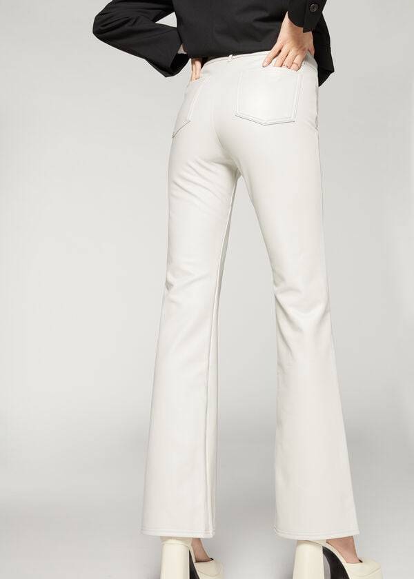 Pantaloni Calzedonia Zip and Button Coated Thermal Flared Dama Albi | RO2744PQ