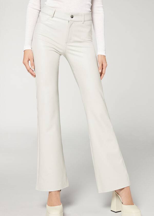 Pantaloni Calzedonia Zip and Button Coated Thermal Flared Dama Albi | RO2744PQ