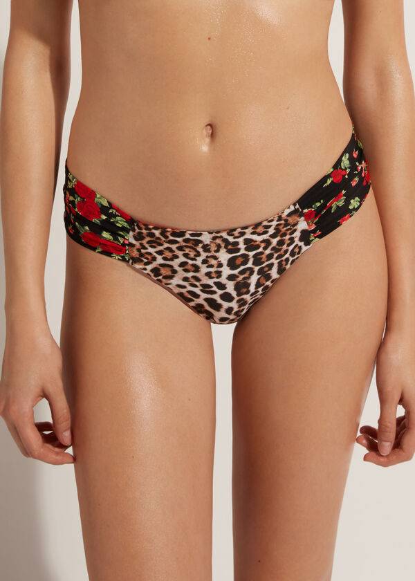 Pantaloni De Bikini Calzedonia Brazilian Reversible Ruched Nizza Dama Roz Rosii | RO1319CE