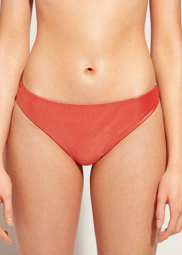 Pantaloni De Bikini Calzedonia Coated-Effect Antigua Dama Corai Portocalii | RO1362DN