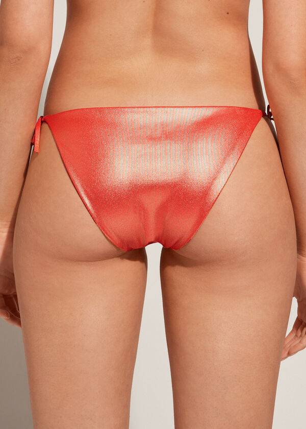 Pantaloni De Bikini Calzedonia Coated-Effect String Antigua Dama Corai Portocalii | RO1366JJ