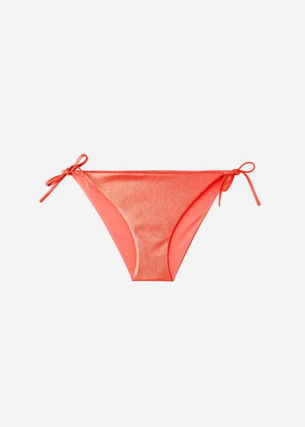 Pantaloni De Bikini Calzedonia Coated-Effect String Antigua Dama Corai Portocalii | RO1366JJ