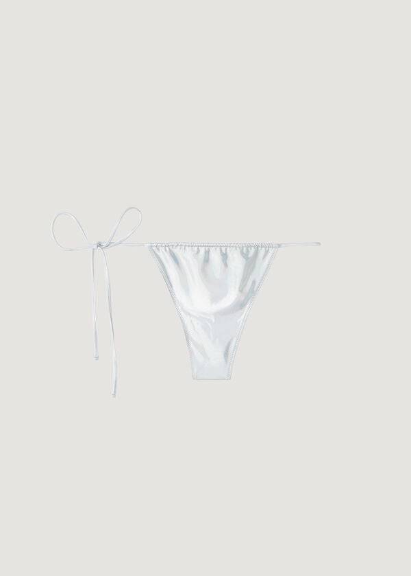 Pantaloni De Bikini Calzedonia Coated-Effect String Tanga Daytona Dama Argintii | RO1367KI