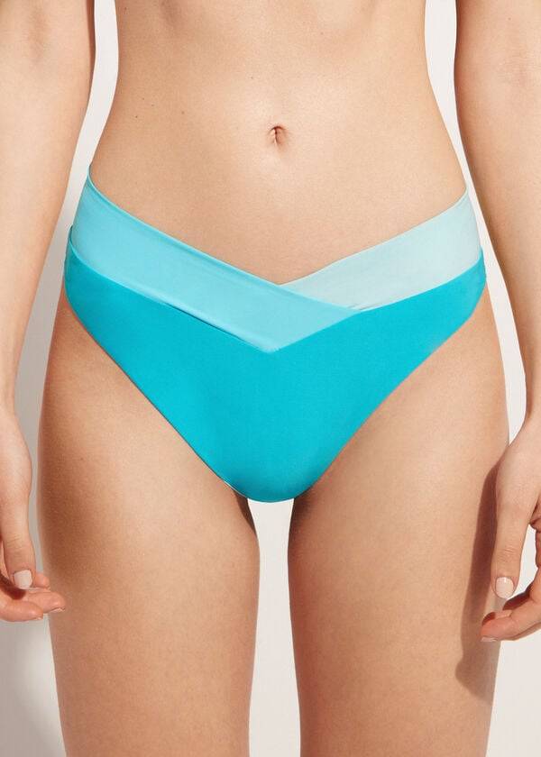 Pantaloni De Bikini Calzedonia High-Cut Brazilian Azzorre Dama Turcoaz Verzi | RO1439SO