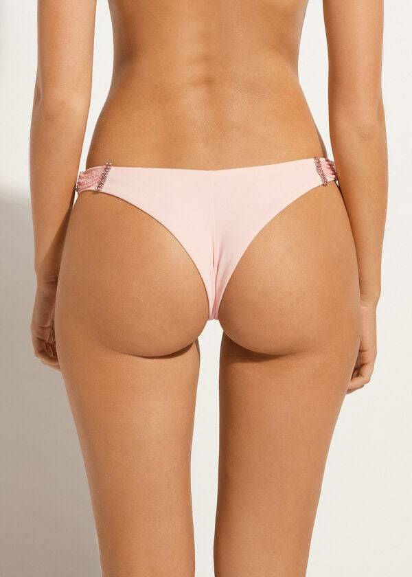 Pantaloni De Bikini Calzedonia High-Cut Brazilian Manila Dama Roz | RO1443HK