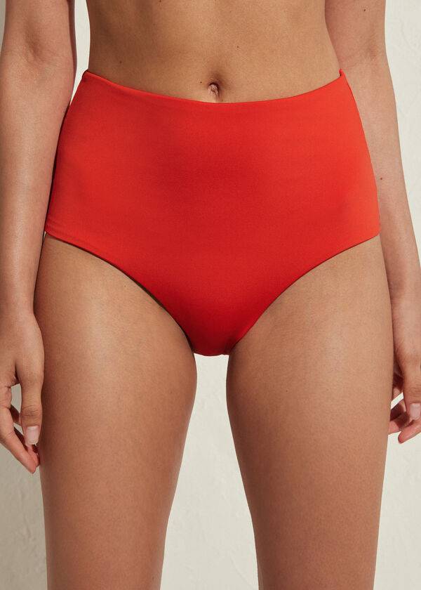 Pantaloni De Bikini Calzedonia High Shaper Talie Indonesia Eco Dama Rosii | RO1405RW