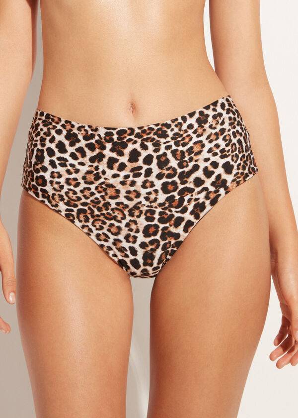 Pantaloni De Bikini Calzedonia High Talie Reversible Nizza Dama Roz | RO1437PQ