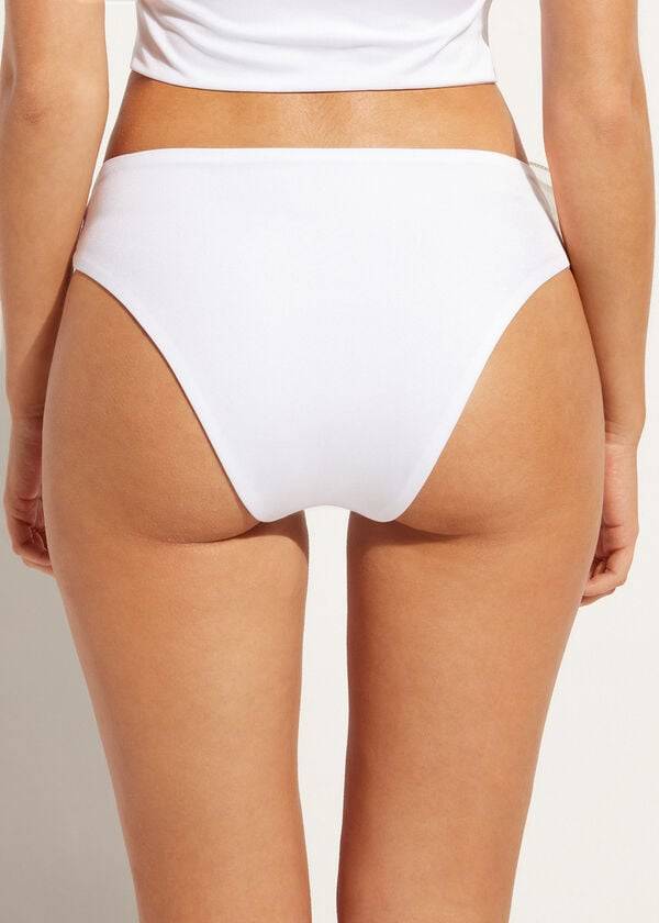 Pantaloni De Bikini Calzedonia High-Talie Bora Bora Dama Albi | RO1454QZ