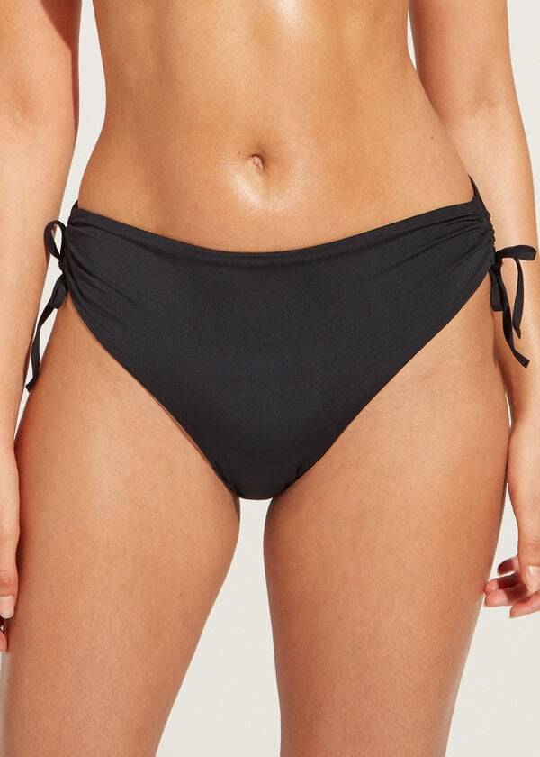 Pantaloni De Bikini Calzedonia High-Talie Drawstring Indonesia Dama Negrii | RO1455WY