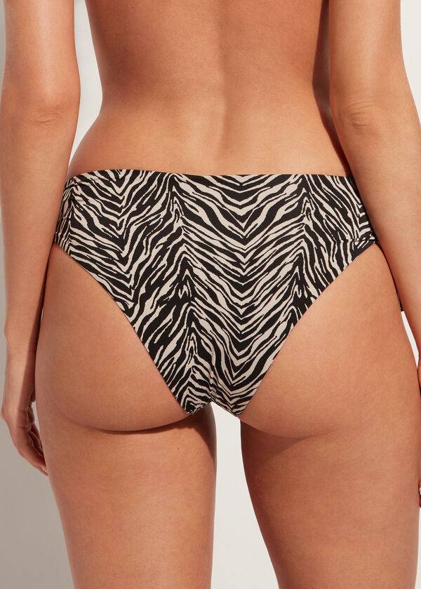 Pantaloni De Bikini Calzedonia High-Talie Drawstring Nairobi Dama Negrii | RO1460UT