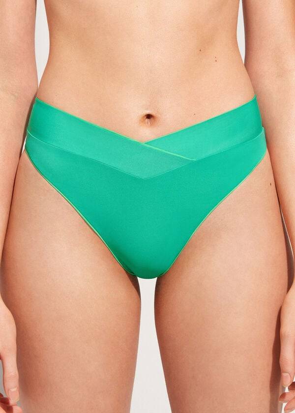 Pantaloni De Bikini Calzedonia High-Talie V-Cut Brazilian Indonesia Dama Verzi | RO1462OR