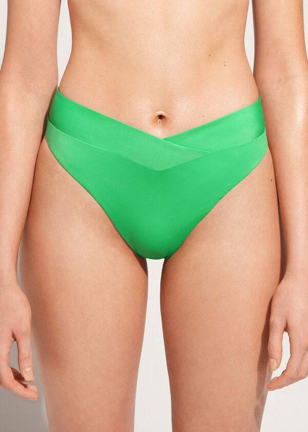 Pantaloni De Bikini Calzedonia High-Talie V-Cut Brazilian Indonesia Dama Verzi | RO1462OR