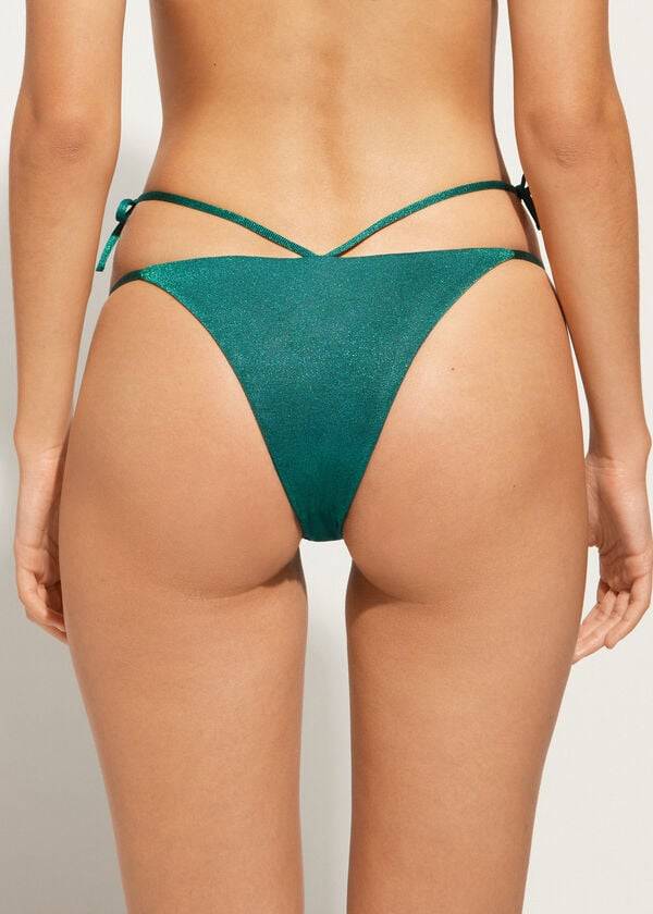 Pantaloni De Bikini Calzedonia Lamé Brazilian Side String Hollywood Dama Verzi | RO1486UT