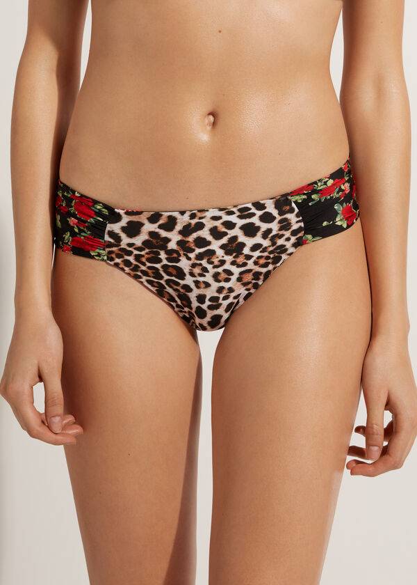 Pantaloni De Bikini Calzedonia Reversible Ruched Nizza Dama Roz | RO1513IS