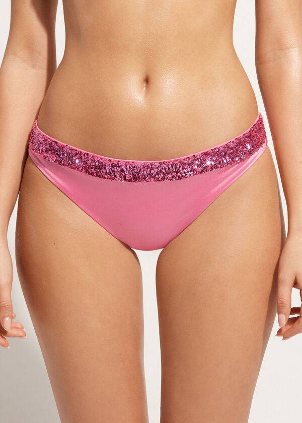 Pantaloni De Bikini Calzedonia Sequined Cannes rosa Dama Roz | RO1540OR