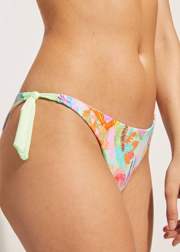 Pantaloni De Bikini Calzedonia Side-Tie Brazilian Foliage Tahiti Dama Verzi | RO1568AP