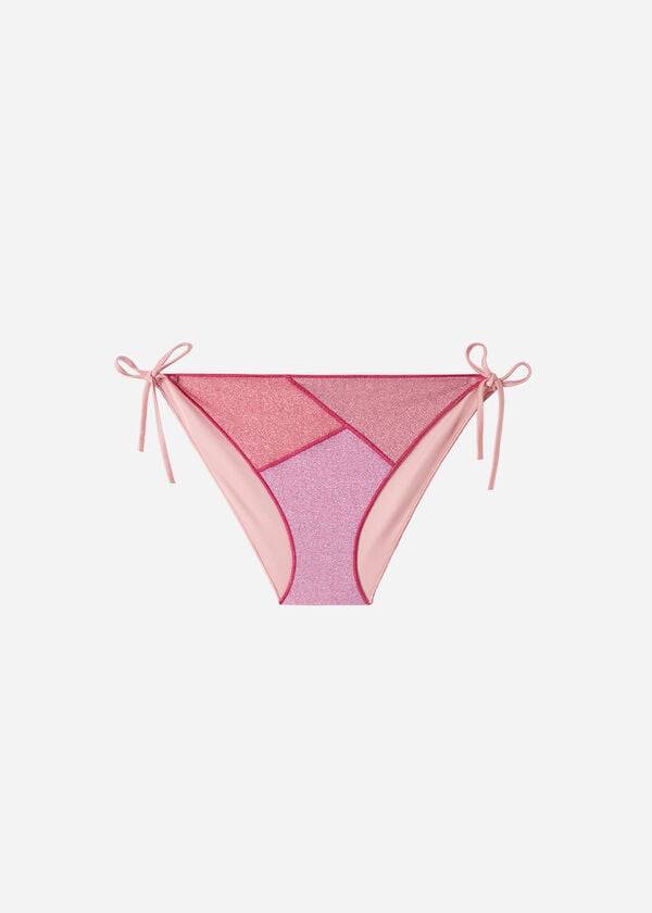 Pantaloni De Bikini Calzedonia String Tie Lamé Lisbona Dama Roz | RO1621SO