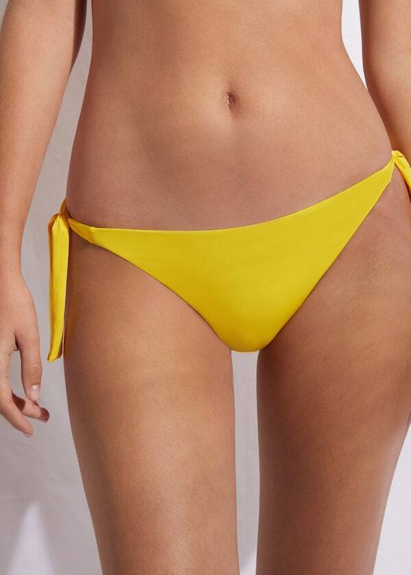 Pantaloni De Bikini Calzedonia Tied Indonesia Eco Side tie Dama Galbeni | RO1653KI