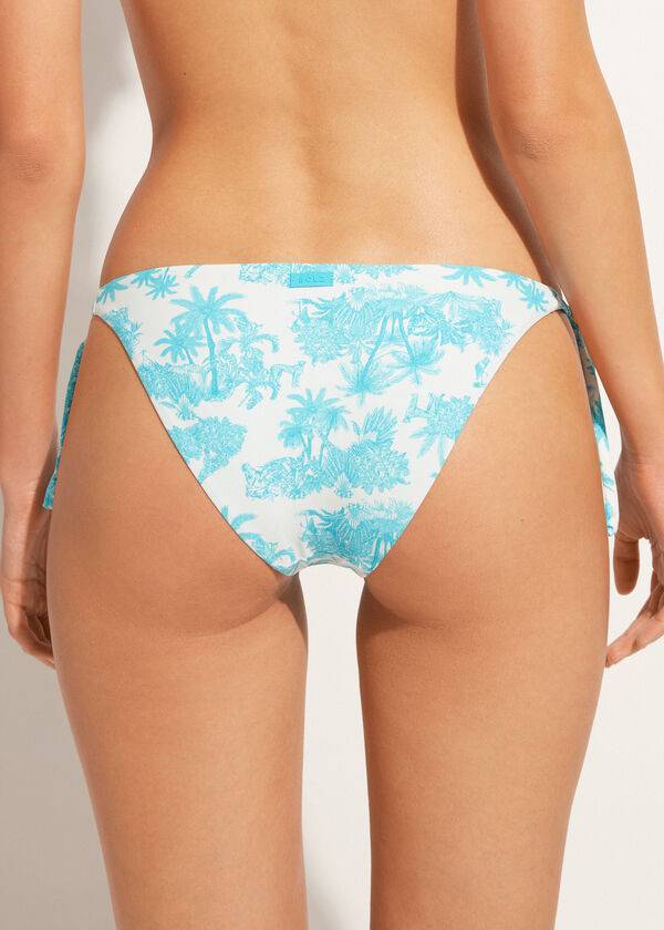 Pantaloni De Bikini Calzedonia Tied Sorrento Dama Albastri | RO1655ZG