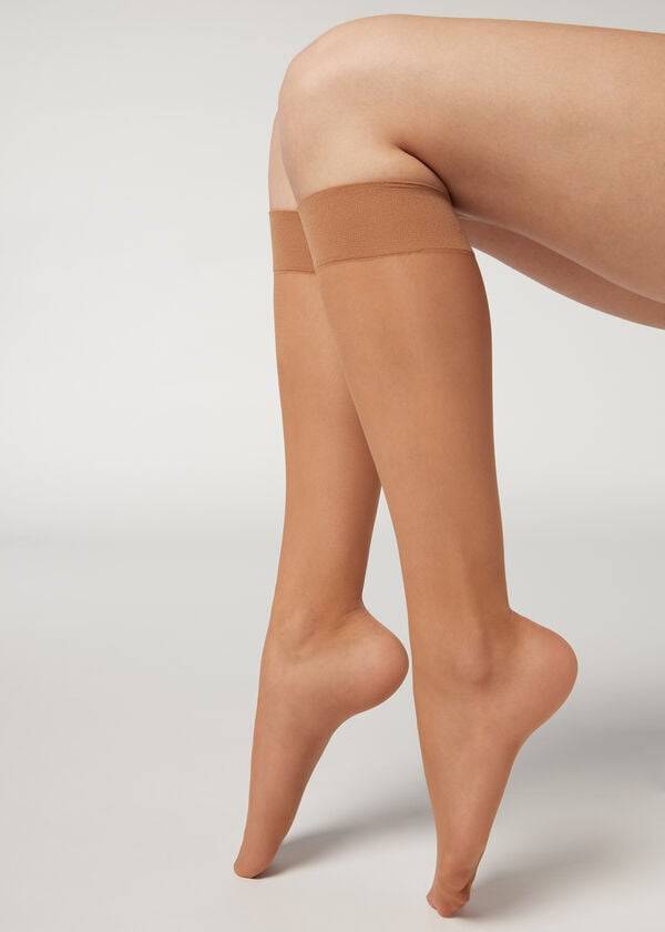 Sosete Calzedonia 20 Denier Confort Cuff Knee-Highs Long Dama Bej Maro | RO2225KI