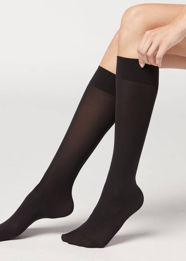 Sosete Calzedonia 30 Denier Semi Opaque Microfiber Knee-Highs Long Dama Negrii | RO2235WY