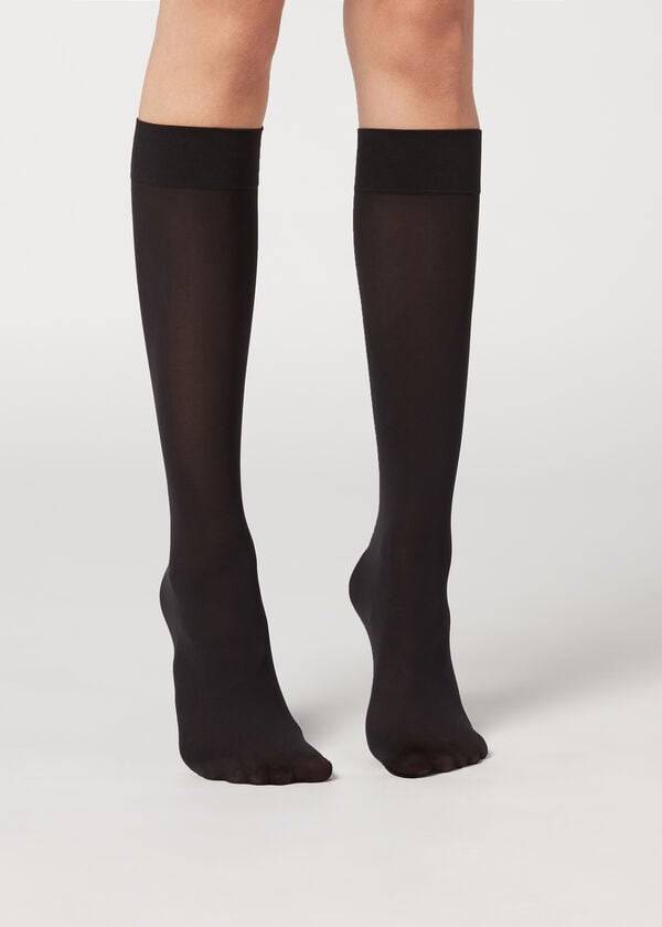 Sosete Calzedonia 30 Denier Semi Opaque Microfiber Knee-Highs Long Dama Negrii | RO2235WY