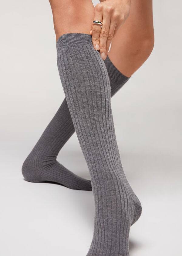 Sosete Calzedonia Long Cu Nervuri Cashmere Dama Gri | RO2244AP