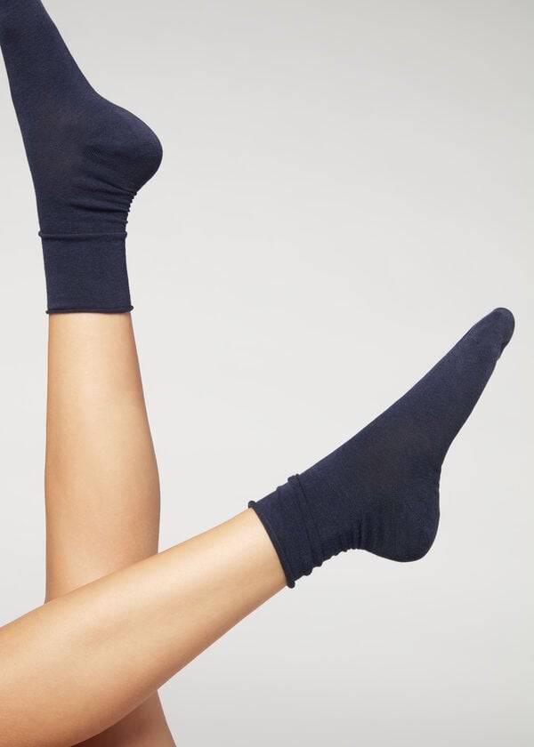 Sosete Calzedonia Non-Elastic Bumbac Ankle Scurte Dama Bleumarin | RO2453EX