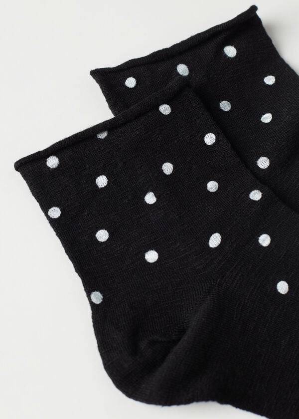 Sosete Calzedonia Polka Dot Motif Scurte with Linen Dama Negrii | RO2467GL