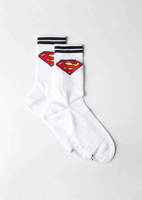 Sosete Calzedonia Superman Crew Barbati Albi | RO2860PQ