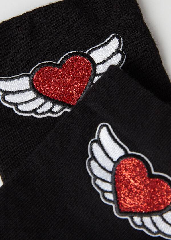 Sosete Calzedonia Winged Heart Appliqué Scurte Dama Negrii | RO2557EX