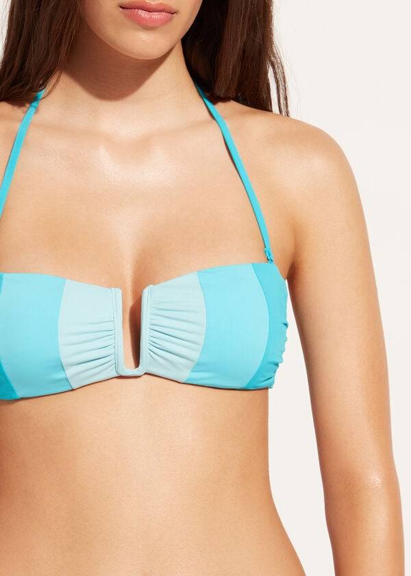 Topuri De Bikini Calzedonia Căptușită Bandeau Azzorre Dama Turcoaz | RO1784LH