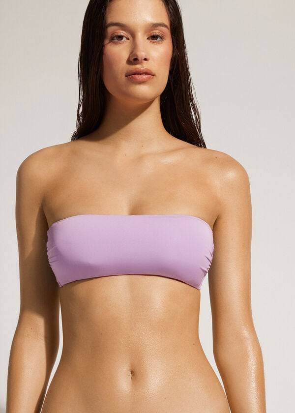 Topuri De Bikini Calzedonia Căptușită Bandeau Indonesia Eco Strapless Dama Violet | RO1808JJ