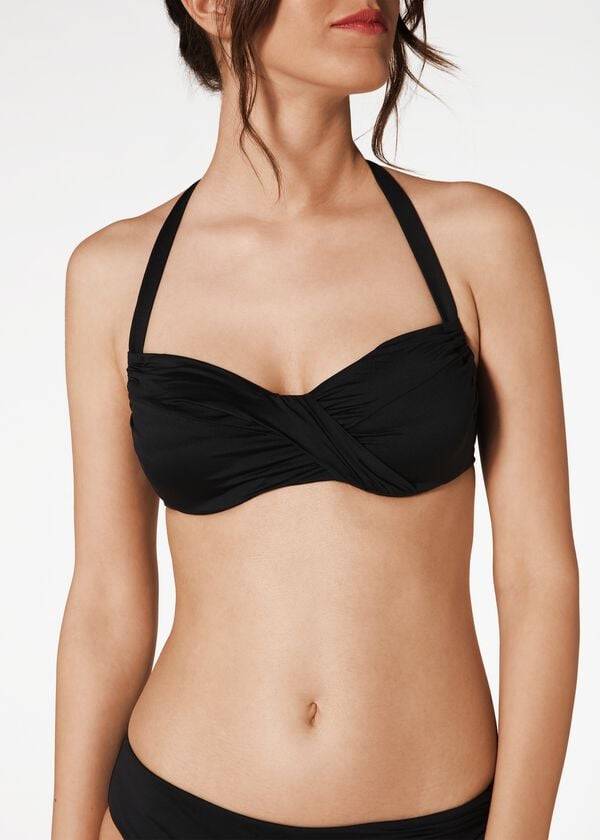 Topuri De Bikini Calzedonia Indonesia C-Cup Balconette Drawstring Dama Negrii | RO1771YU