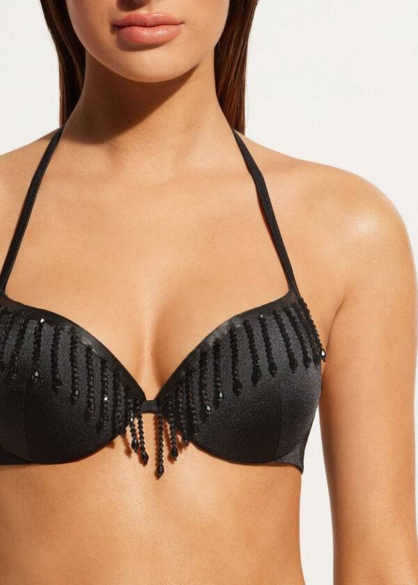 Topuri De Bikini Calzedonia Lightly Căptușită Push-up Taipei Dama Negrii | RO1777SO