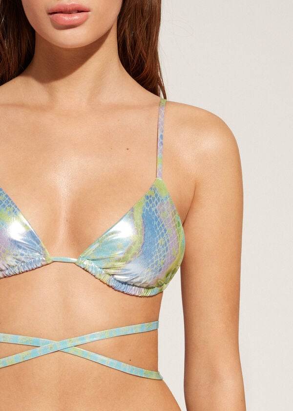 Topuri De Bikini Calzedonia Snake-Pattern Triangle String Las Palmas Dama Verzi | RO1959SO