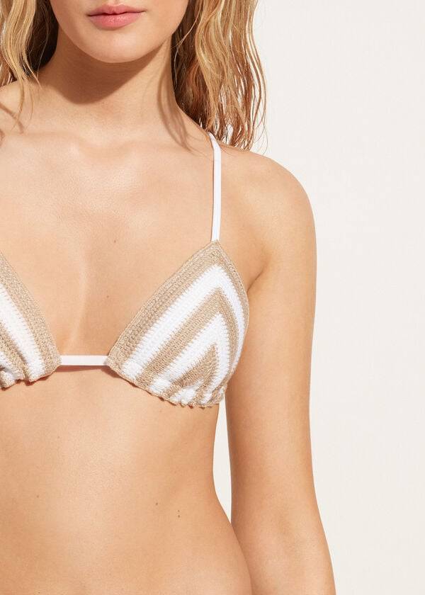 Topuri De Bikini Calzedonia Triangle String Mumbai Dama Albi Bej | RO2054EX