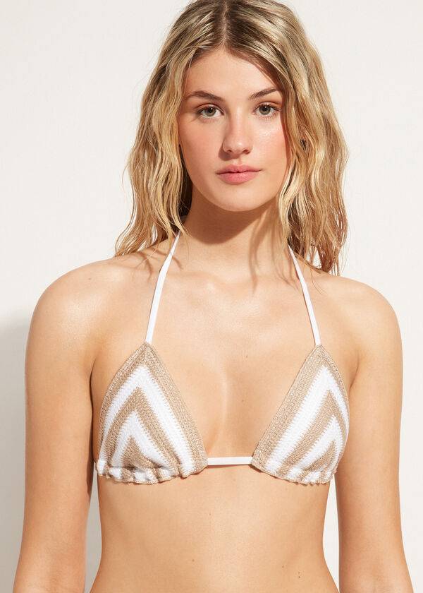 Topuri De Bikini Calzedonia Triangle String Mumbai Dama Albi Bej | RO2054EX